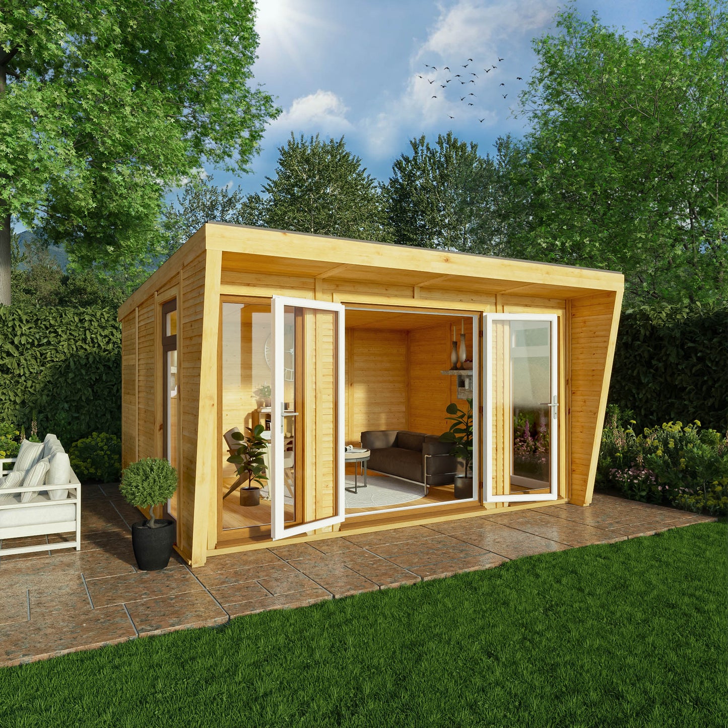 Mercia Sherwood Harlow 4m x 3m Insulated Garden Room - (UPVC Windows & Doors) - Oak