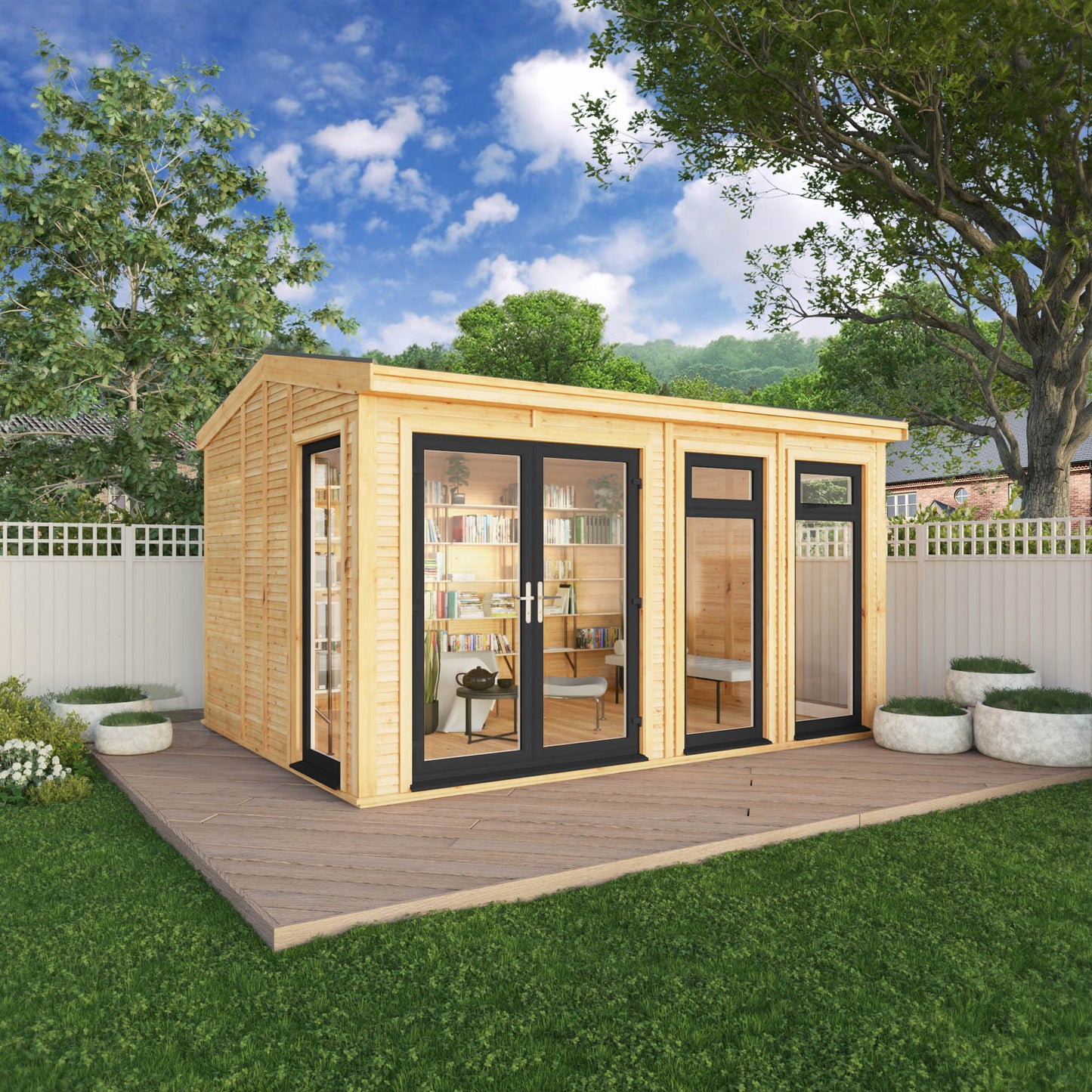 Mercia Sherwood Rufford 4m x 3m Insulated Garden Room - (UPVC Windows & Doors) - Grey