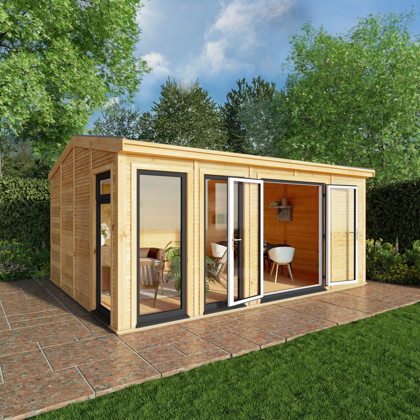 Mercia Sherwood Rufford 5m x 3m Insulated Garden Room - (UPVC Windows & Doors) - Grey