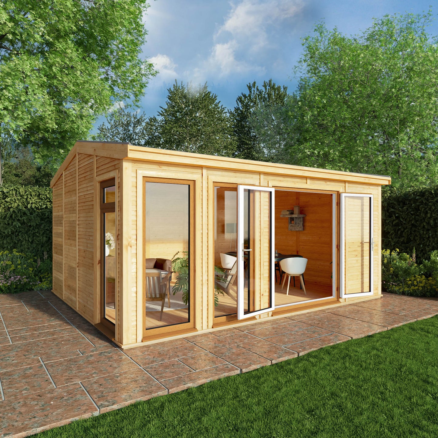 Mercia Sherwood Rufford 5m x 3m Insulated Garden Room - (UPVC Windows & Doors) - Oak