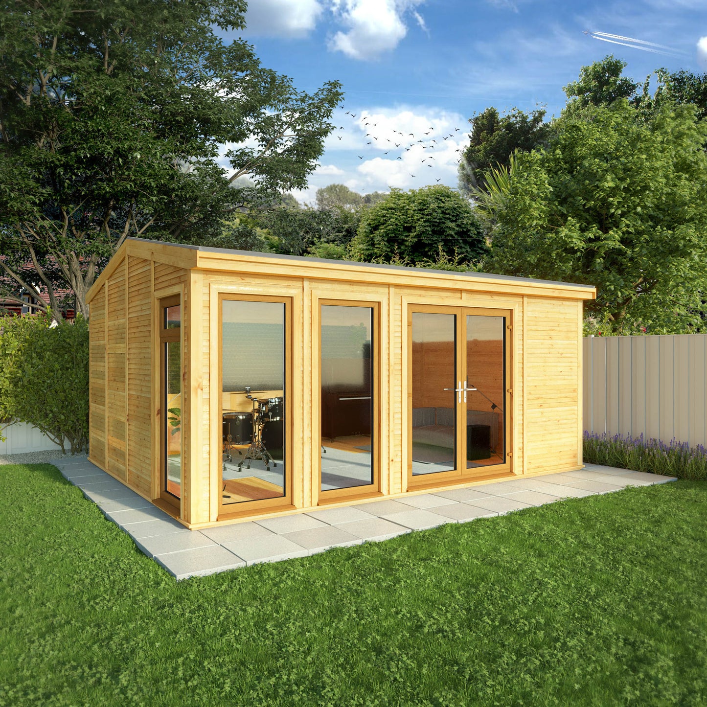 Mercia Sherwood Rufford 5m x 3m Insulated Garden Room - (UPVC Windows & Doors) - Oak