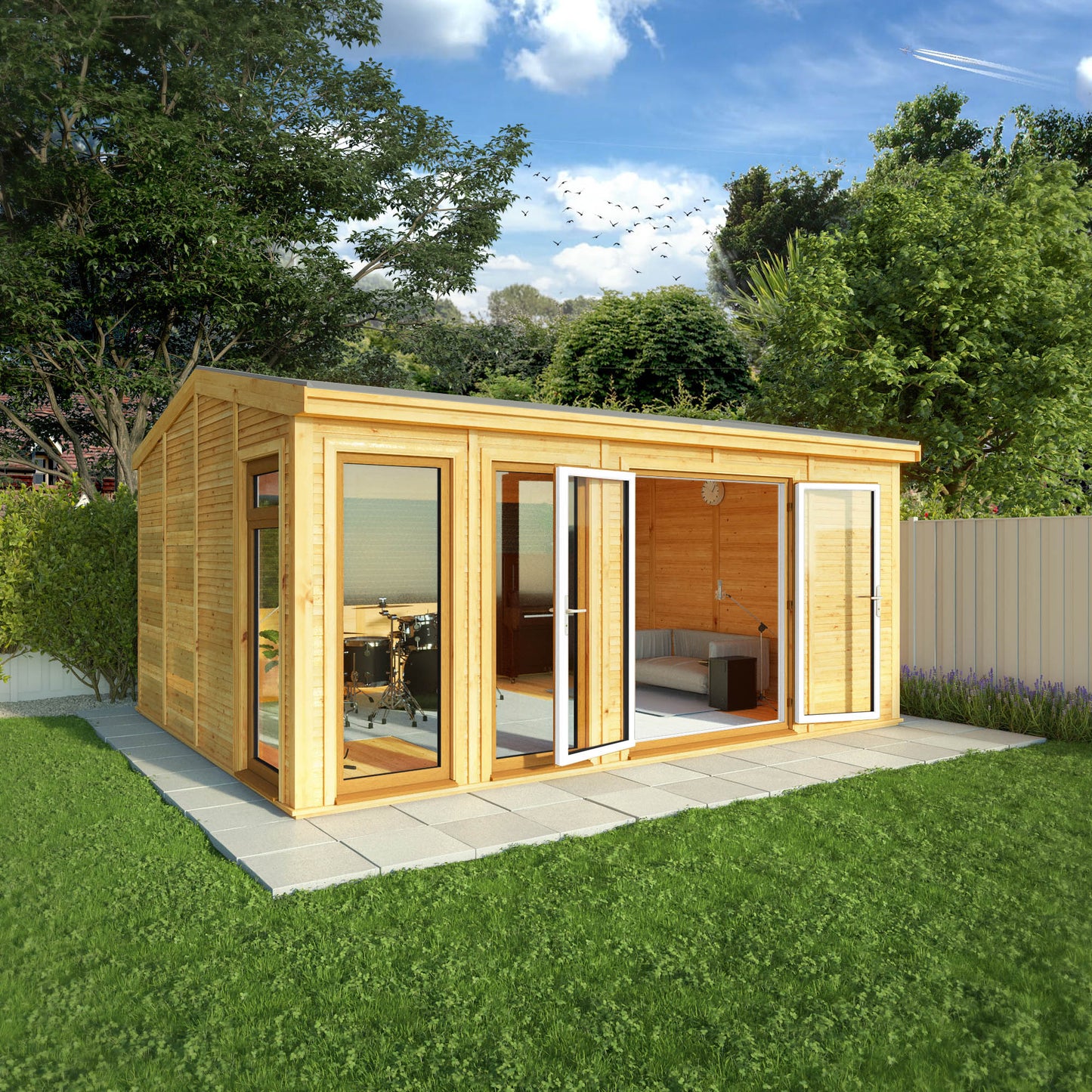 Mercia Sherwood Rufford 5m x 3m Insulated Garden Room - (UPVC Windows & Doors) - Oak