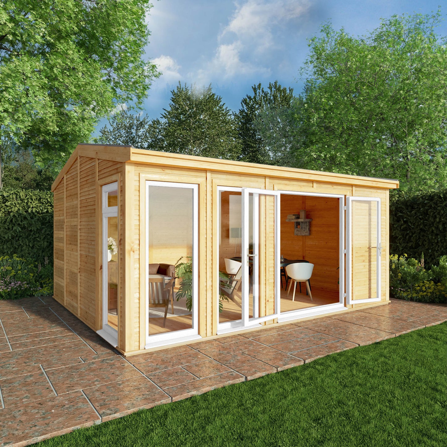 Mercia Sherwood Rufford 5m x 3m Insulated Garden Room - (UPVC Windows & Doors) - White