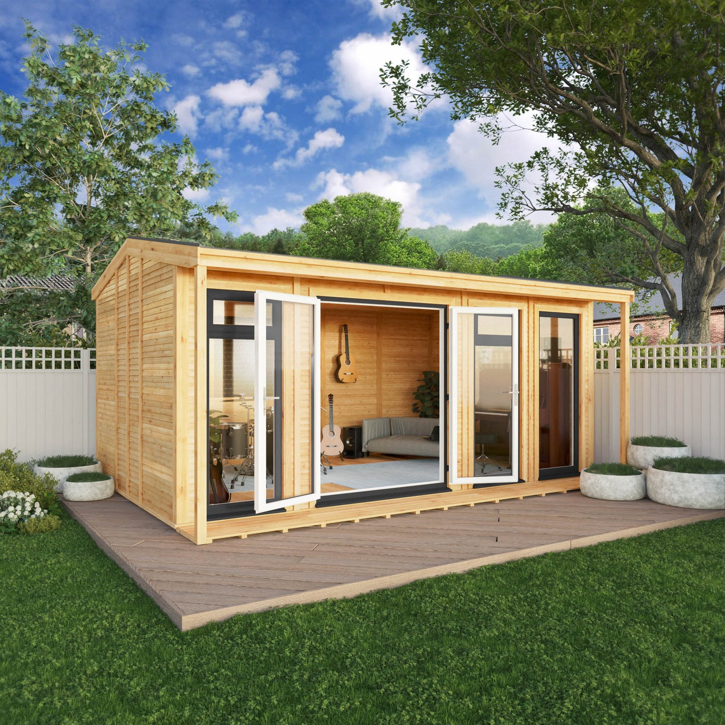 Mercia Sherwood Thoresby 5m x 3m Insulated Garden Room - (UPVC Windows & Doors) - Grey