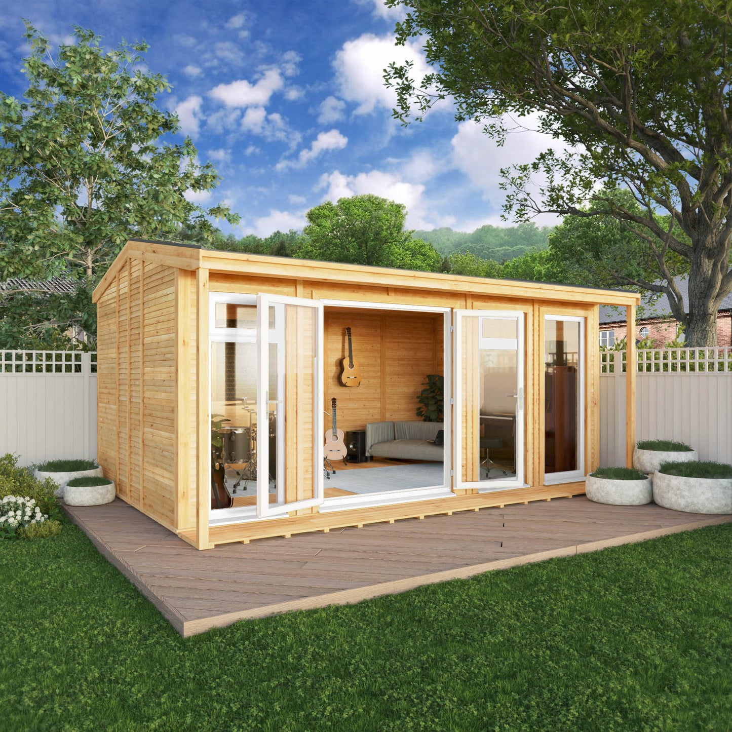 Mercia Sherwood Thoresby 5m x 3m Insulated Garden Room - (UPVC Windows & Doors) - White