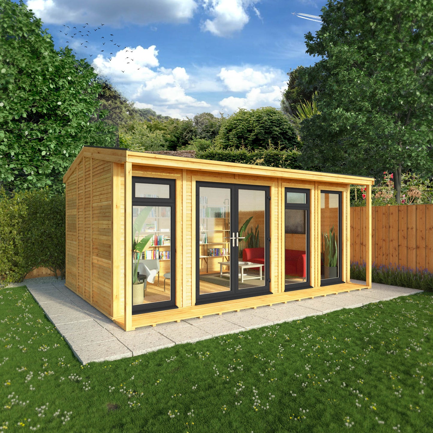 Mercia Sherwood Thoresby 5m x 3m Insulated Garden Room - (UPVC Windows & Doors) - Grey