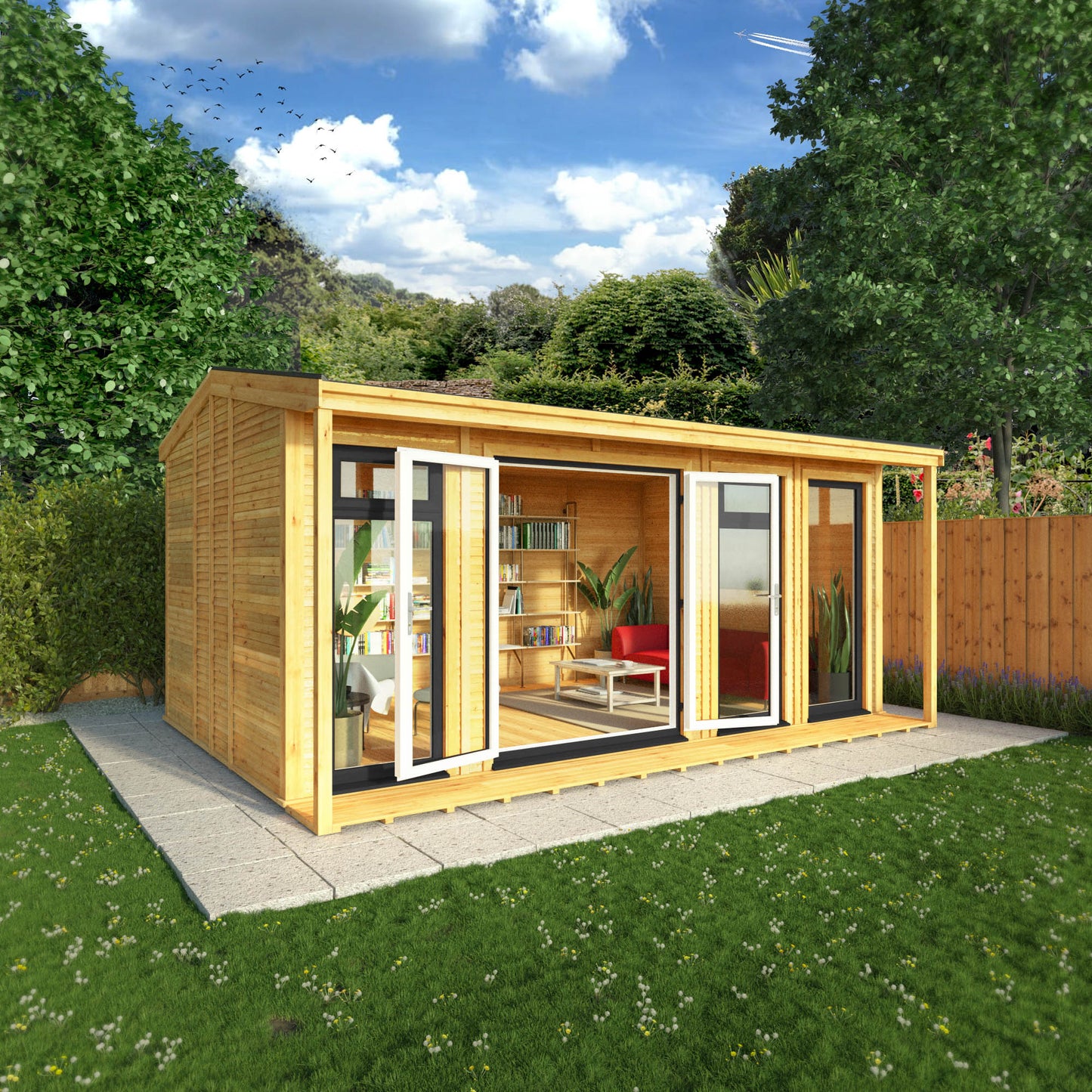 Mercia Sherwood Thoresby 5m x 3m Insulated Garden Room - (UPVC Windows & Doors) - Grey