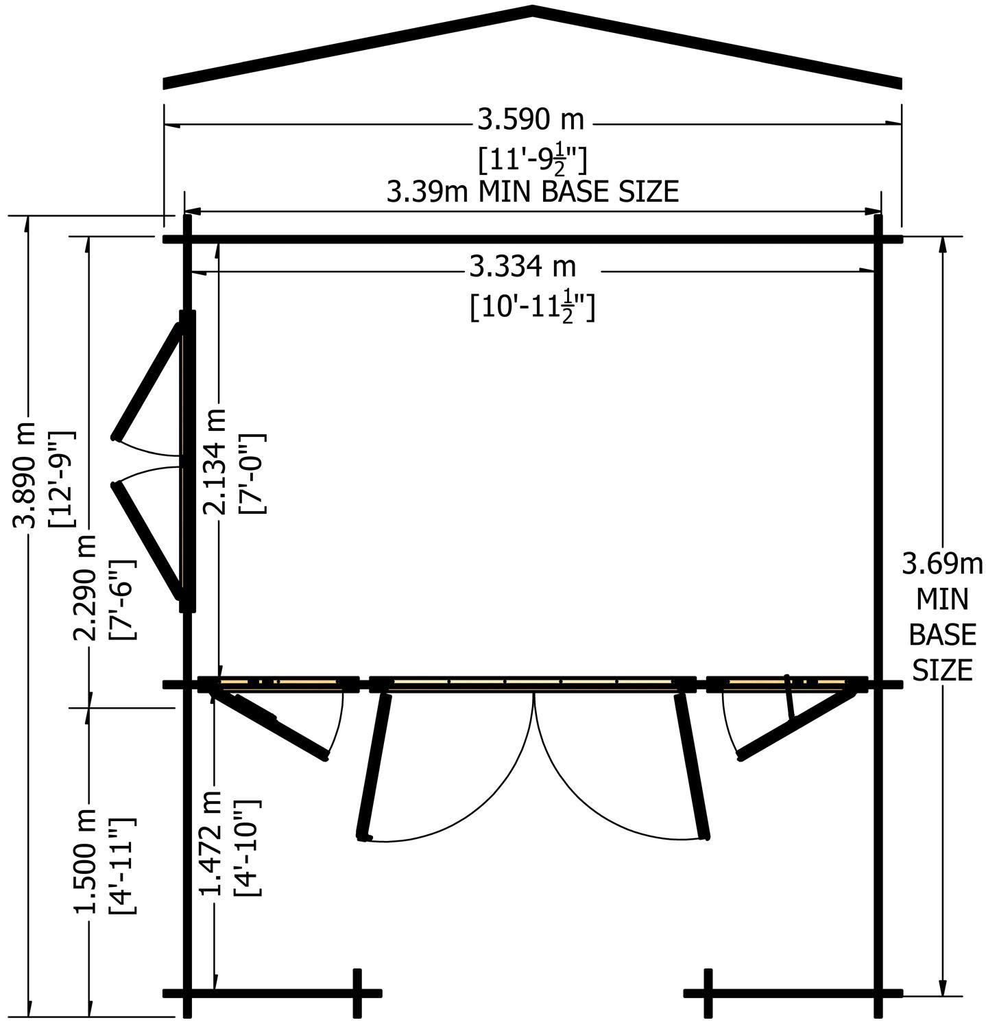 Shire Hatfield 12x13 Log Cabin (34mm - 70mm Logs)