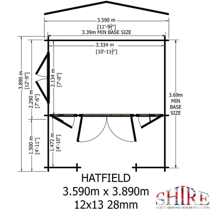 Shire Hatfield 12x13 Log Cabin (34mm - 70mm Logs)