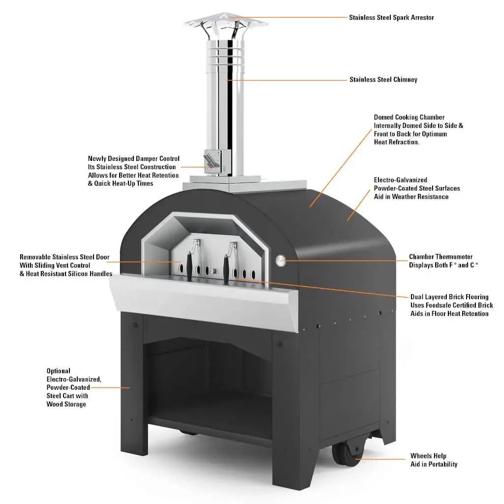 Fontana Forni Vulcano Commercial Wood-Fired Oven with Cart