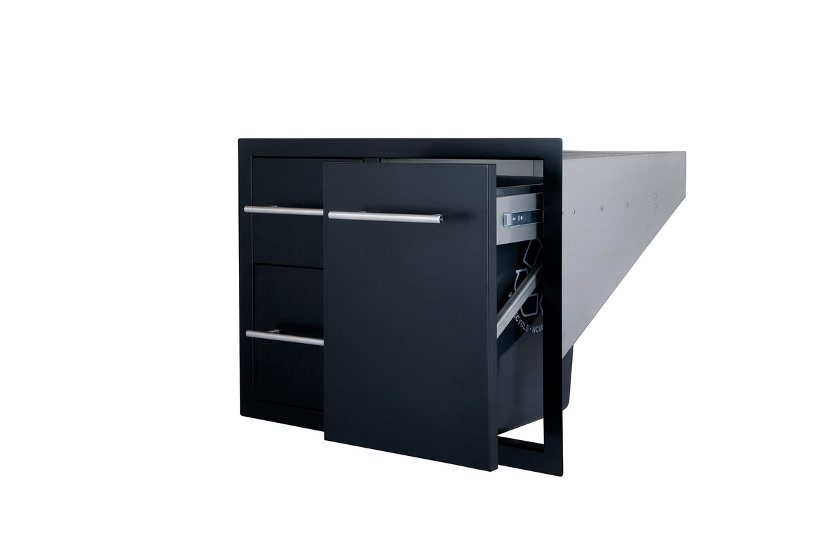 Sunstone Black Series Double Drawer & Trash Tray Combo with Plastic Bin