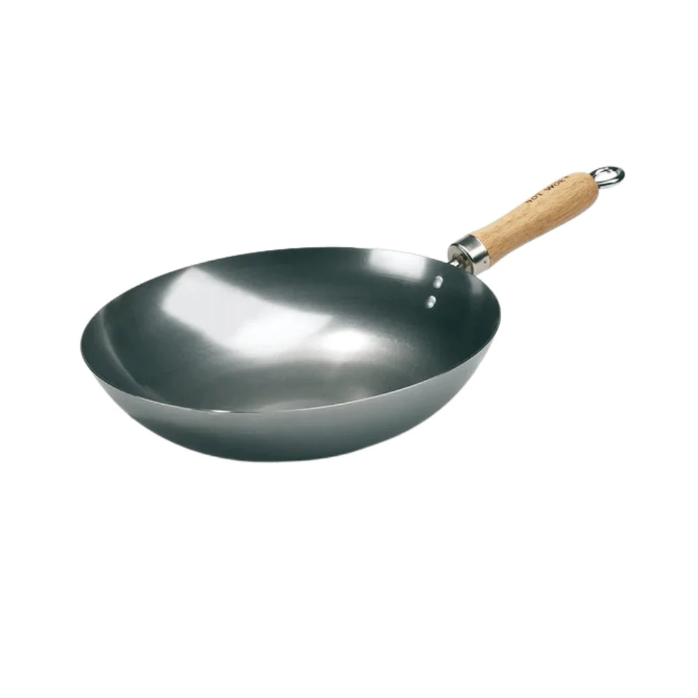 HOT WOK 30 cm Carbon Steel Wok Pan – Round-Bottomed for Gas Burners