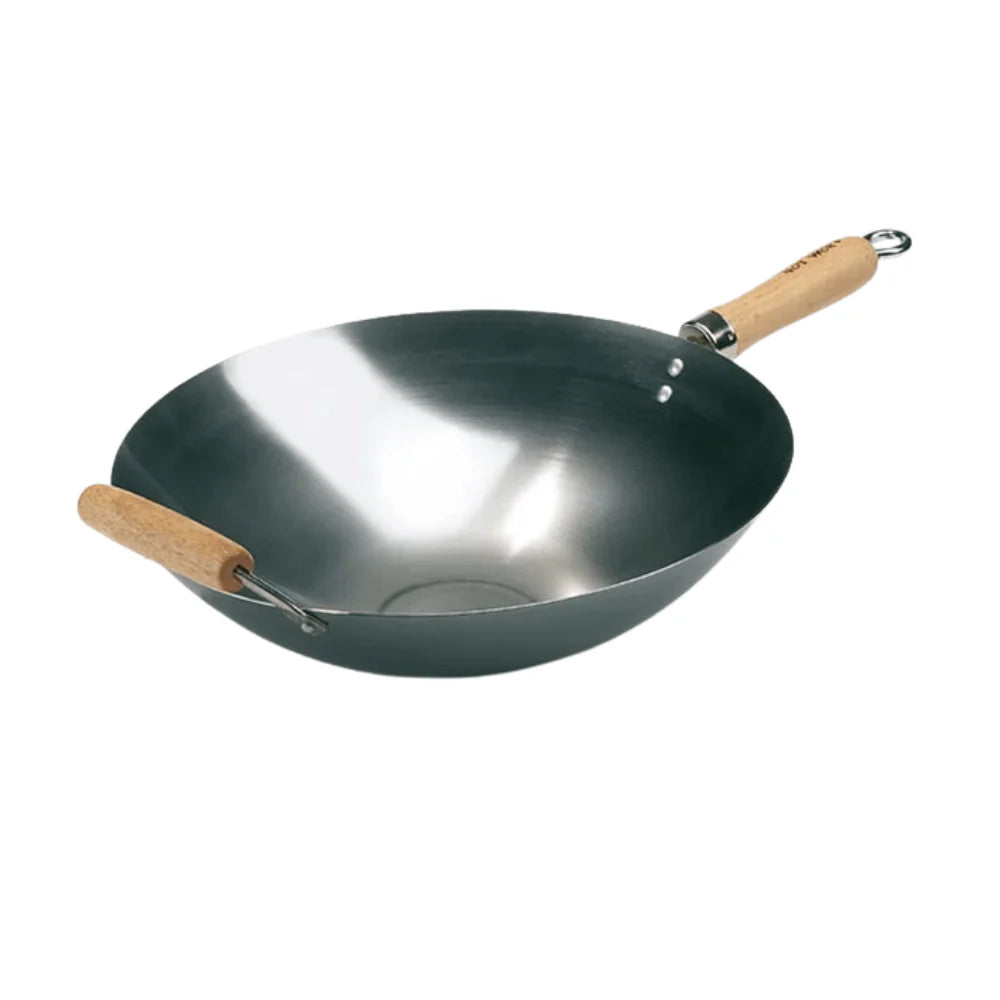 HOT WOK 35 cm Carbon Steel Wok Pan – Round-Bottomed for Gas Burners